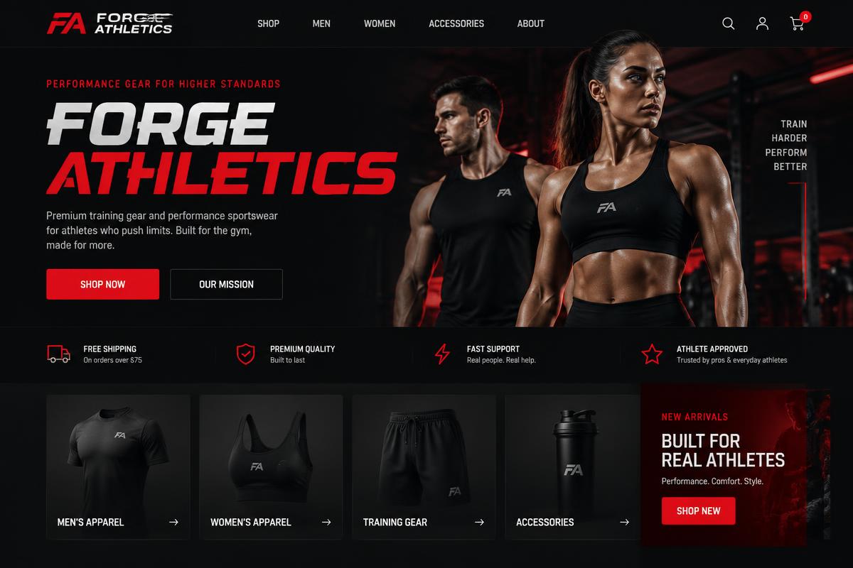 Forge Athletics demo store homepage